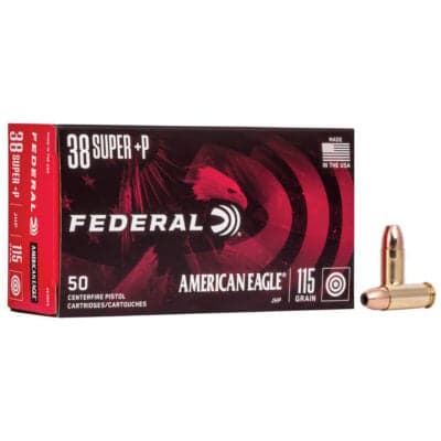 Federal AE38S3 American Eagle 38 Super +P 115 gr Jacketed Hollow Point (JHP) Handgun Ammo - 1000 Rounds