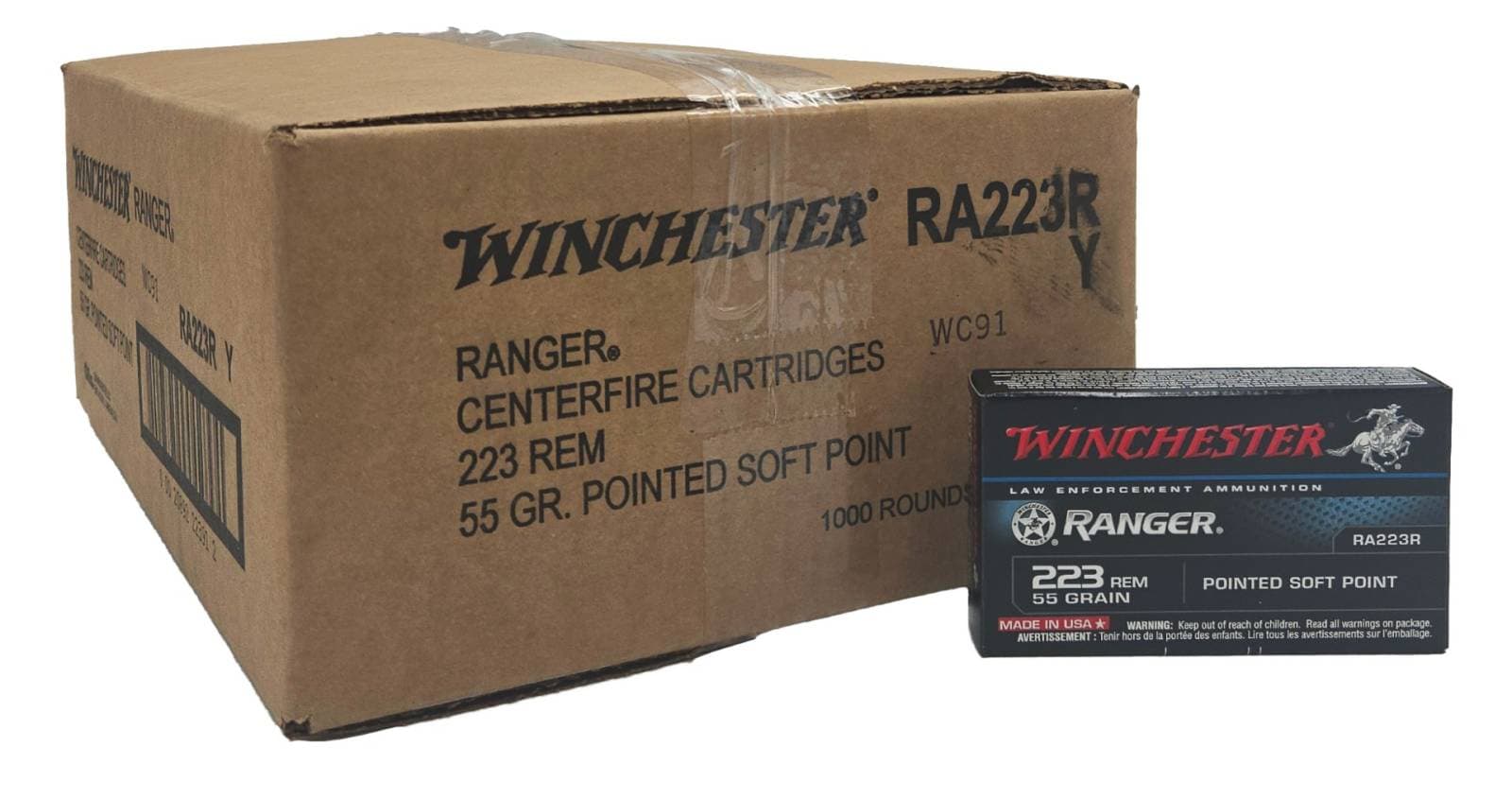Winchester Ranger Law Enforcement 223 Rem 55 GR Psp Pointed Soft Point Ammunition 1000 RD Case