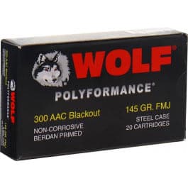 Wolf 300BLKFMJ1 Polyformance .300 Blackout 145 GR FMJ Steel Case, Non-Corrosive - 500 Round Case