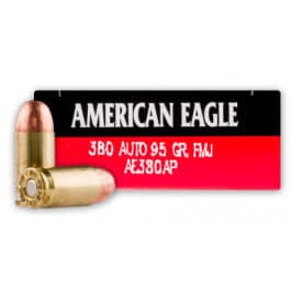 American Eagle .380 ACP 95 GR FMJ Ammunition, Brass, Boxer, Non-Corrosive, Reloadable - 1000 Round Case- AE380AP