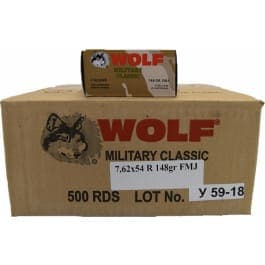 Wolf Performance 7.62X54R Ammunition, 148 GR FMJ, Non-Corrosive Steel Cased, Coated - 500 Round Case