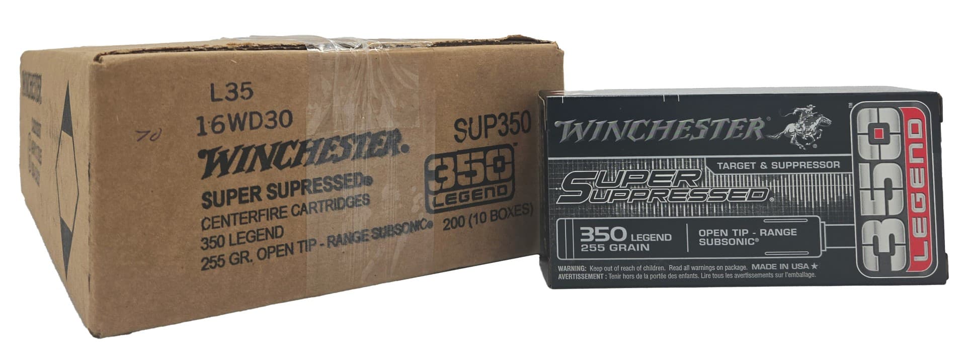Winchester Super Suppressed 350 Legend 255 GR Open Tip Subsonic Ammunition 20RD Box 1