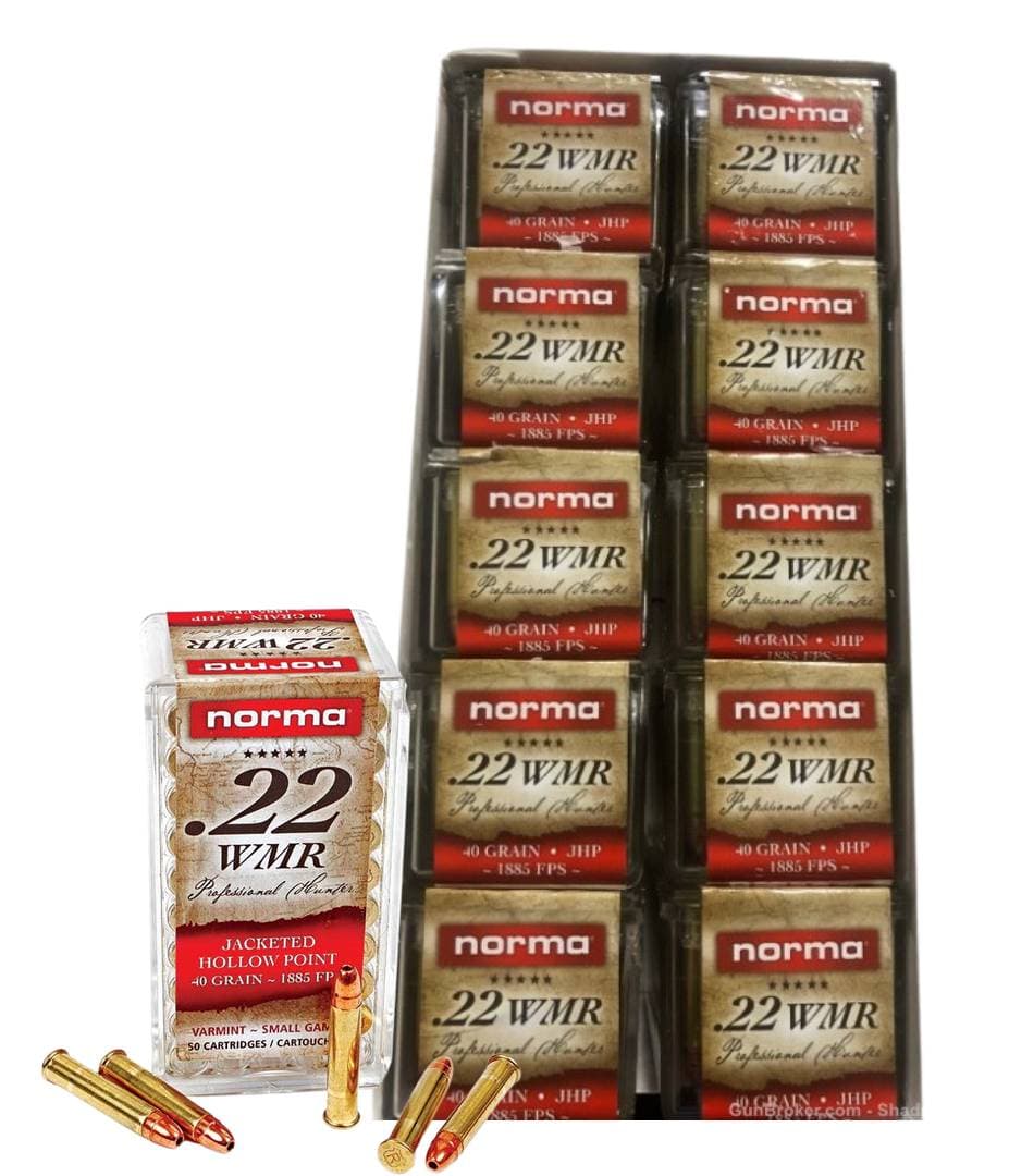 Norma Ammunition Ruag Ammotec USA 297140050 22 WMR 40 GR Jacketed Hollow Point 50 Bx 40 Cs