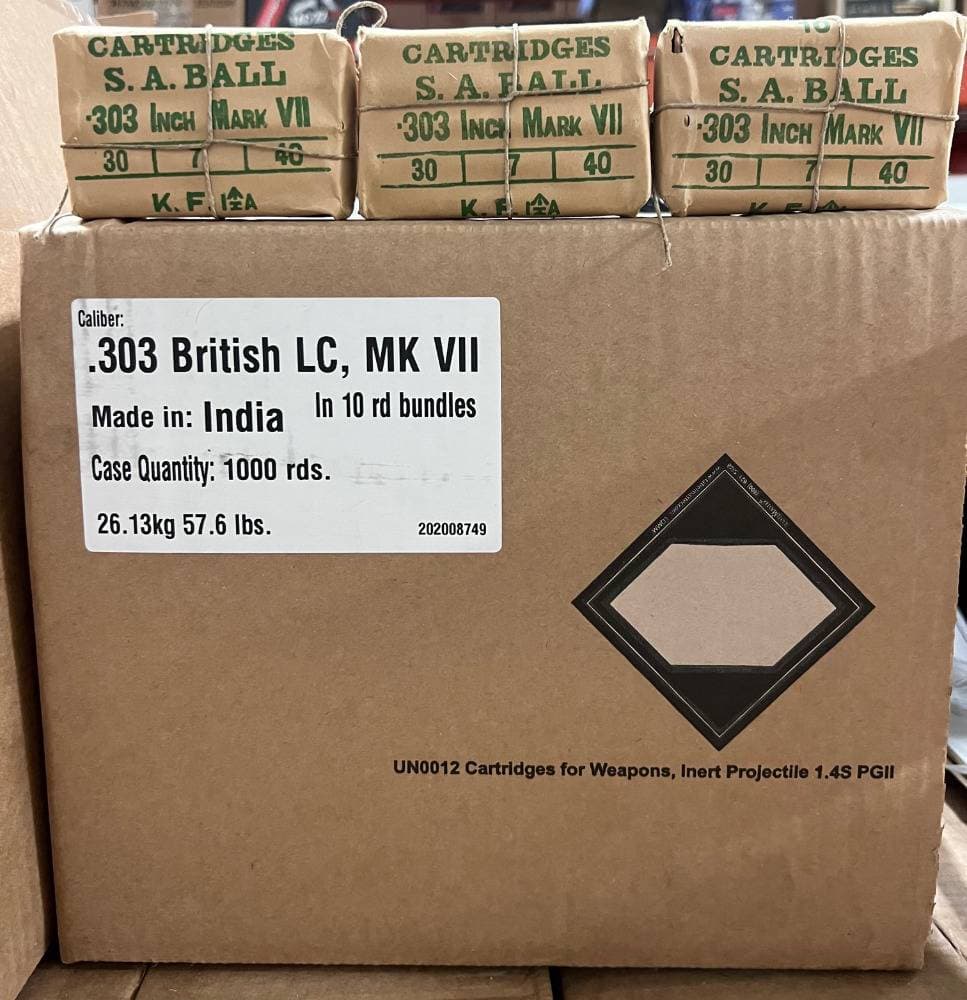Century Arms Surplus Indian Military 303 British Mk Vii 174GR FMJ Corrosive Berdan Primed Case Of 1000 Rounds
