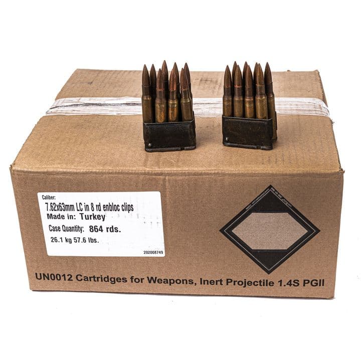 Turkish Turkish Surplus 151 gr LC FMJ 30-06 Ammunition On Stripper Clips, 864 Round Case - AM8007