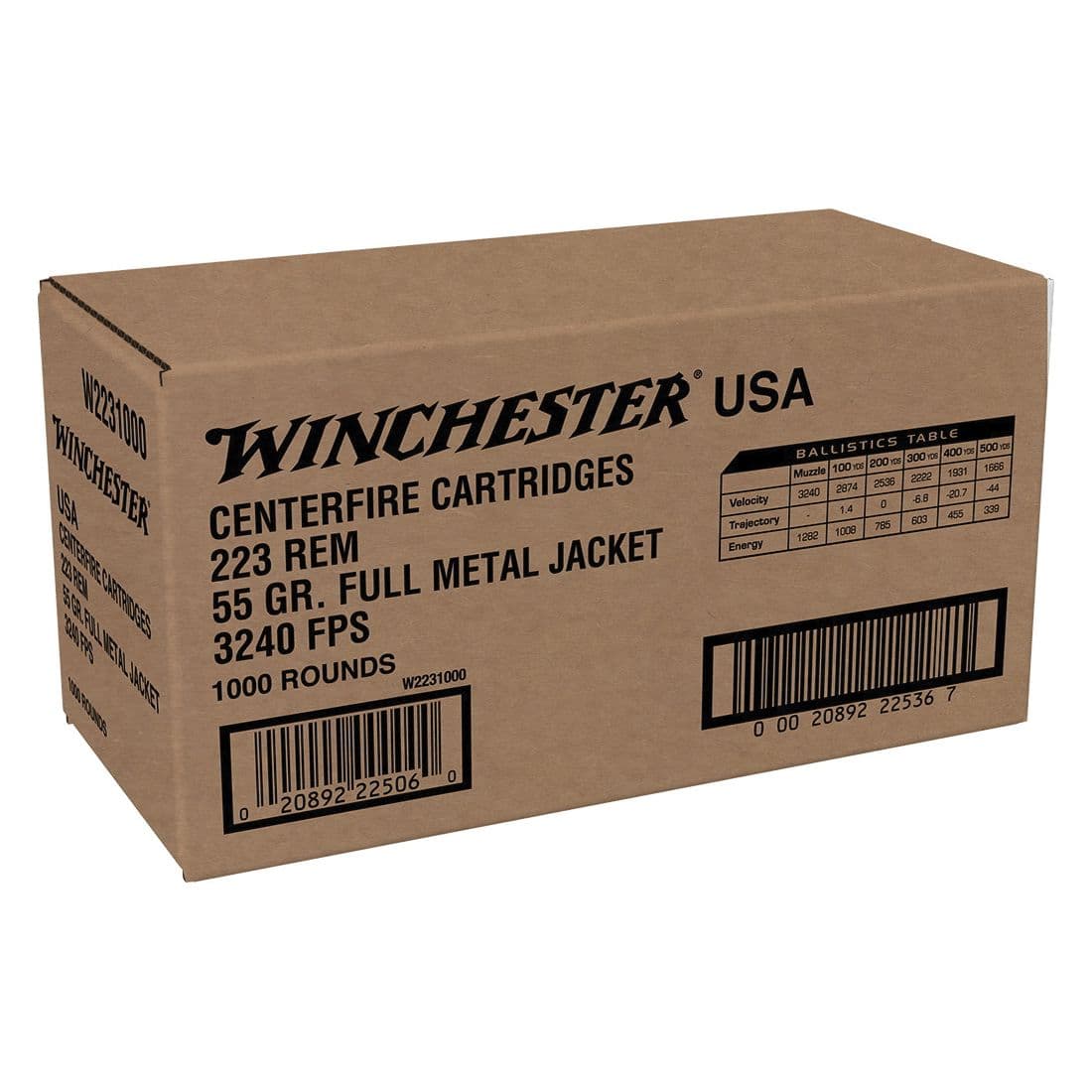 Winchester USA .223 Remington 55 gr FMJ 1000rds/Box