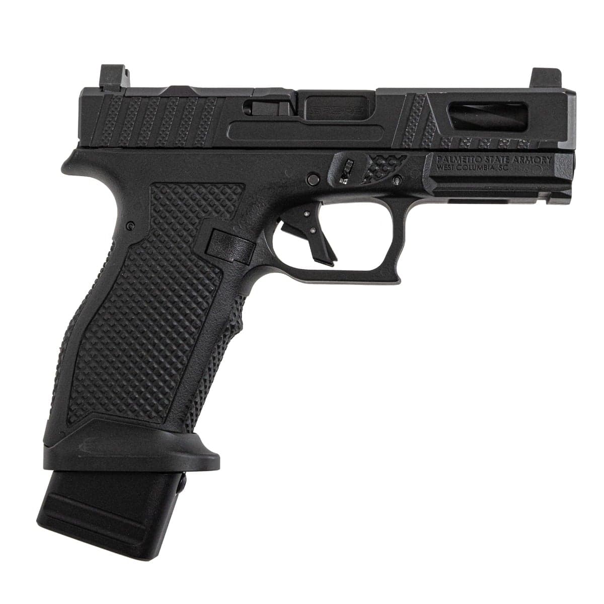 Palmetto State Armory PSA Sabre Dagger Full Size - S 9mm Pistol, Spiral Fluted Barrel, W/Mag Extensions, Black