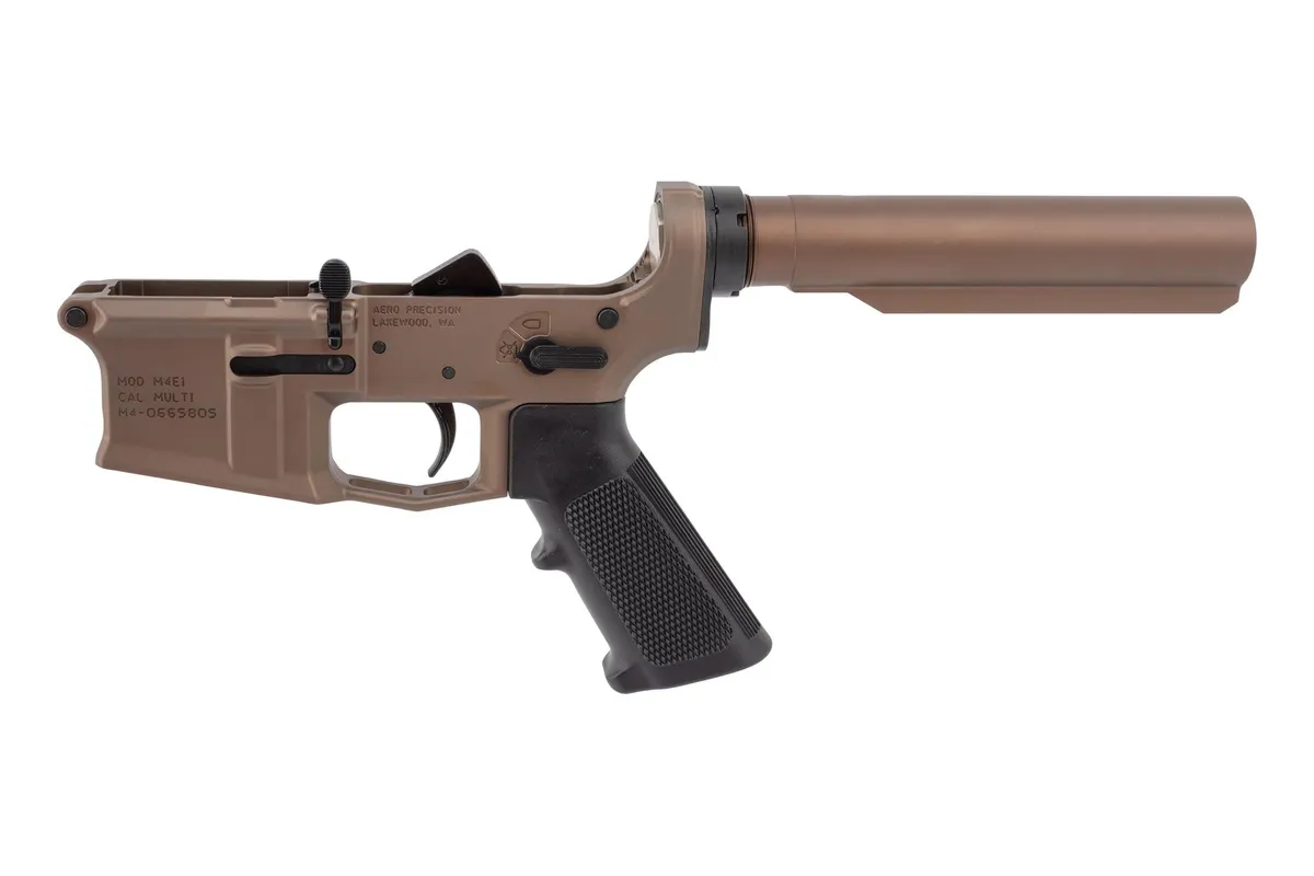 Aero Precision M4E1 Carbine Complete AR-15 Lower Receiver - No Stock & A2 Grip - Kodiak Brown Anodized - Lower Receiver for AR-15, vista 2