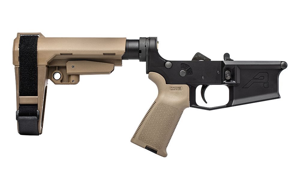 Aero Precision M4E1 Pistol Complete Lower Receiver w/ MOE Grip & SBA3 Brace - Anodized/FDE - Lower Receiver for AR-15, vista 1