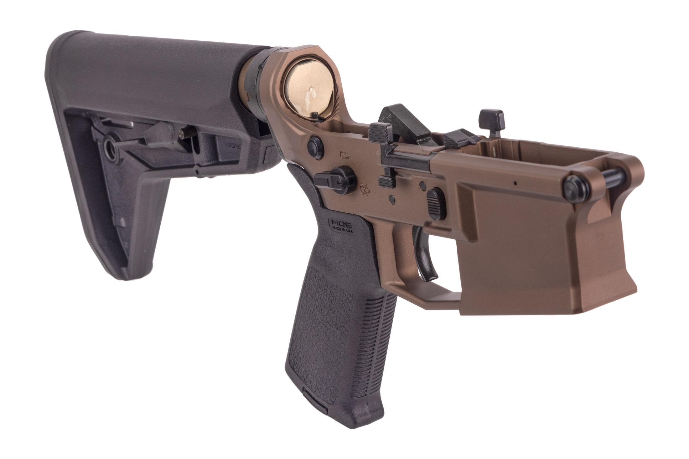 Aero Precision M4E1 PRO Complete Lower Receiver with Magpul MOE Grip & SL Carbine Stock - Kodiak Brown Anodized - Lower Receiver for AR-15, vista 1