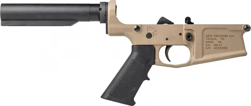 Aero Precision M5 (.308) Carbine Complete Lower Receiver with A2 Grip, No Stock - FDE Cerakote - APAR308215 - Lower Receiver for AR-15 - view 1