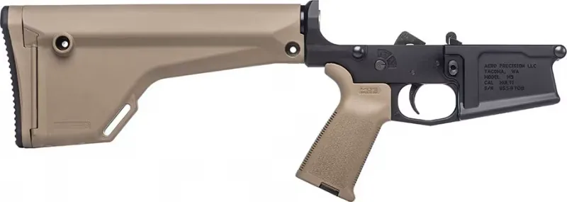 Aero Precision M5 Complete Lower Receiver w/ FDE MOE Grip & FDE Fixed Rifle Stock Anodized Black with FDE Furniture - APAR308225 - Lower Receiver for AR-15, vista 2
