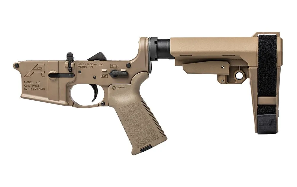 Aero Precision AR-15 Pistol Complete Lower Receiver w/ MOE Grip & SBA3 Brace - FDE/FDE - Lower Receiver for AR-15 - view 1