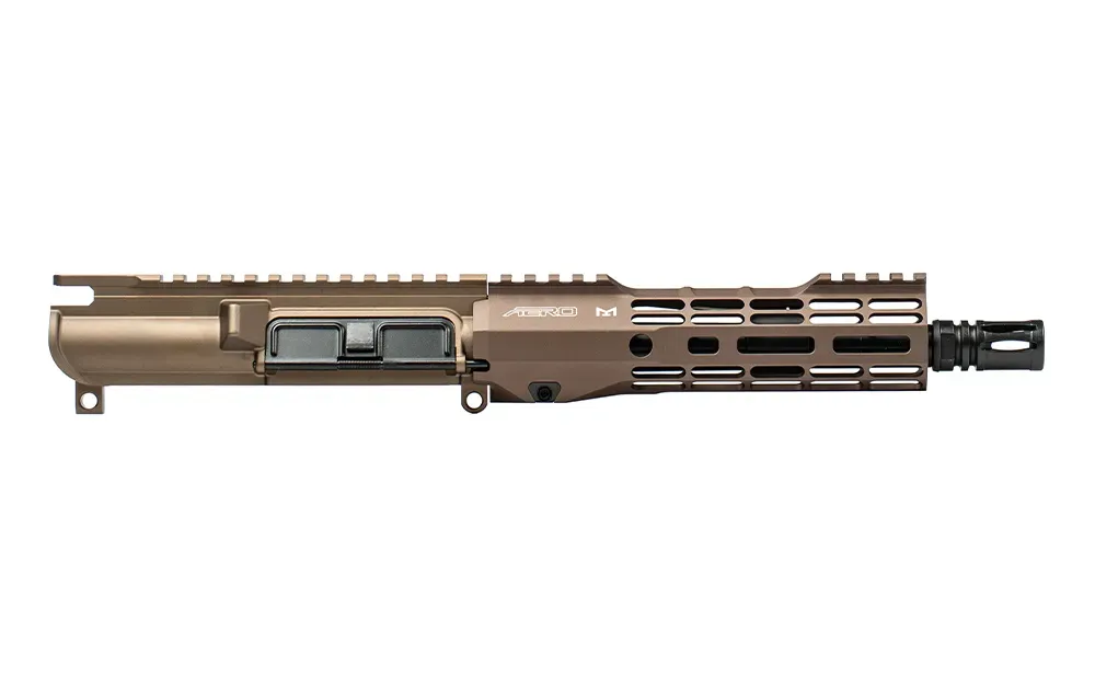 Aero Precision AR15 8" .300 Blackout Barrel No Forward Assist Complete Upper w/ 7.3" M-LOK S-ONE Handguard - Kodiak Brown Anodized - Upper Receiver for AR-15, vista 1