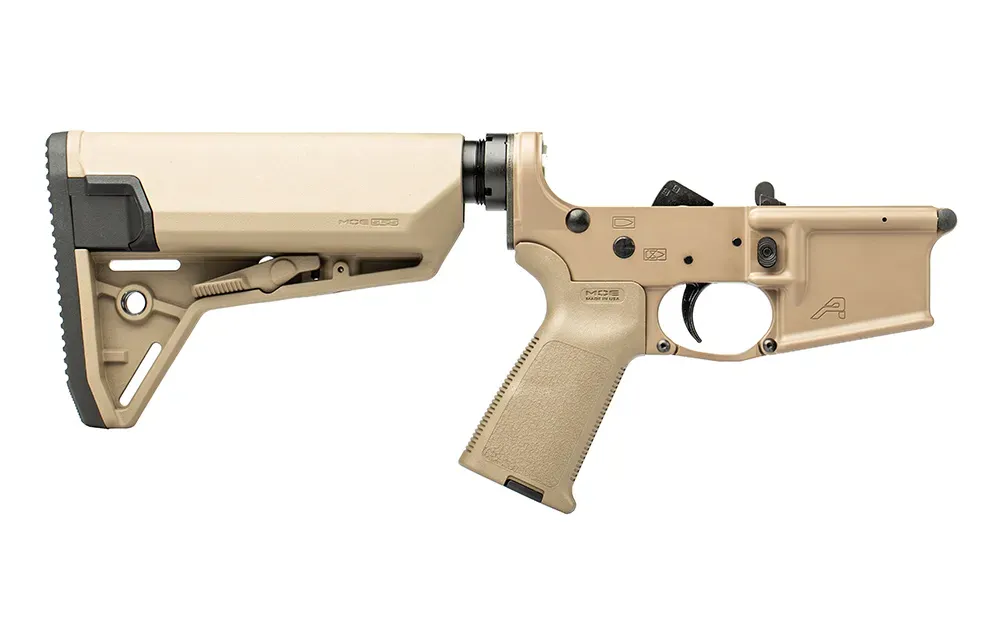 Aero Precision AR15 Complete Lower Receiver w/ FDE MOE Grip & SL-S Carbine Stock - FDE Cerakote - Lower Receiver for AR-15, vista 1
