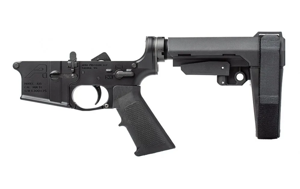 Aero Precision AR15 Pistol Complete Lower Receiver w/ A2 Grip & SBA3 Brace - Black - Lower Receiver for AR-15, vista 1