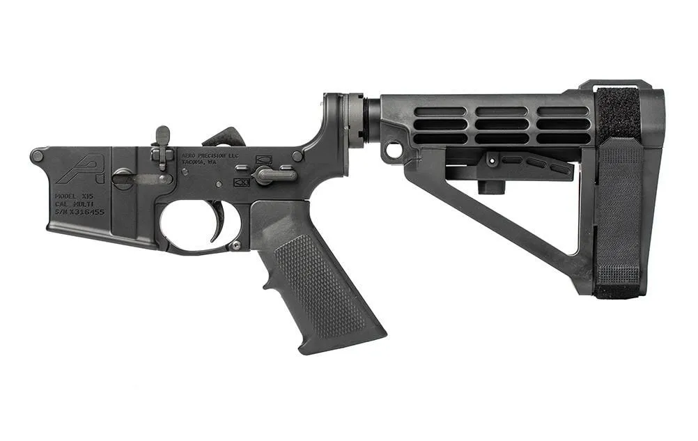 Aero Precision AR15 Pistol Complete Lower Receiver w/ MOE Grip & SBA4 Brace - Anodized/Black - Lower Receiver for AR-15, vista 1