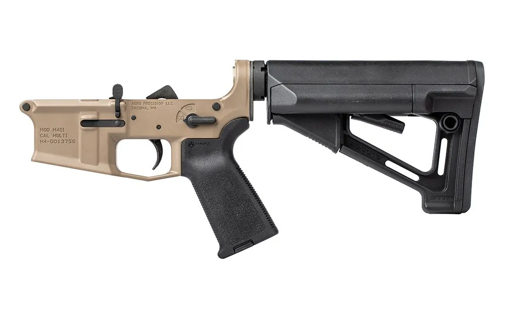 Aero Precision M4E1 Complete Lower Receiver w/ Magpul MOE and STR - FDE Cerakote - Lower Receiver for AR-15, vista 1