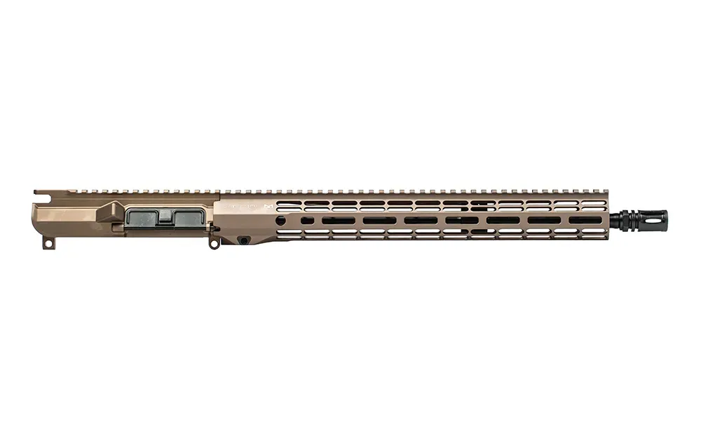 Aero Precision M4E1 Threaded 16" .223 Wylde Hanson Pencil Mid-Length No Forward Assist Complete Upper w/ 15" M-LOK R-ONE Handguard - Kodiak Brown Anodized - Upper Receiver for AR-15, vista 1
