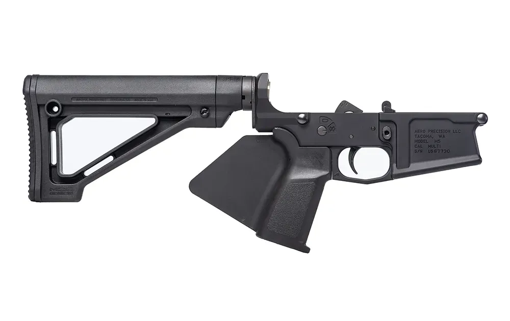 Aero Precision M5 Featureless Complete Lower Receiver w/ Magpul Fixed Carbine Stock - Lower Receiver for AR-15, vista 1