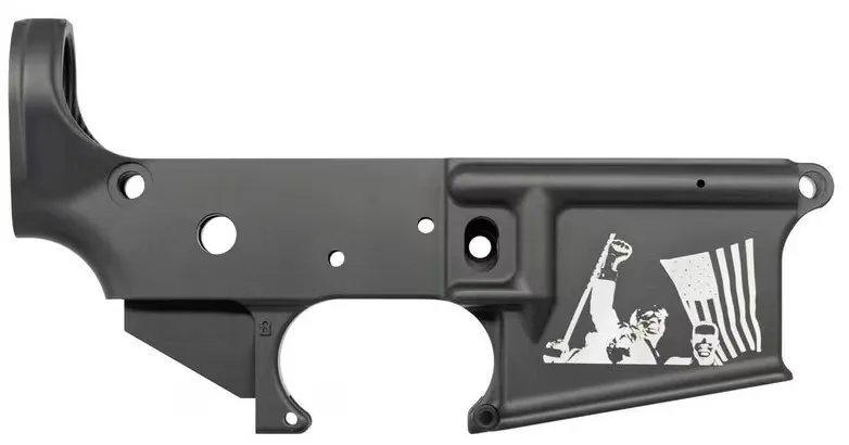 Anderson Manufacturing AR-15 Multi-Caliber Stripped Lower Receiver, Black Anodized Finish W/ Trump Fight Logo - Lower Receiver for AR-15, vista 1