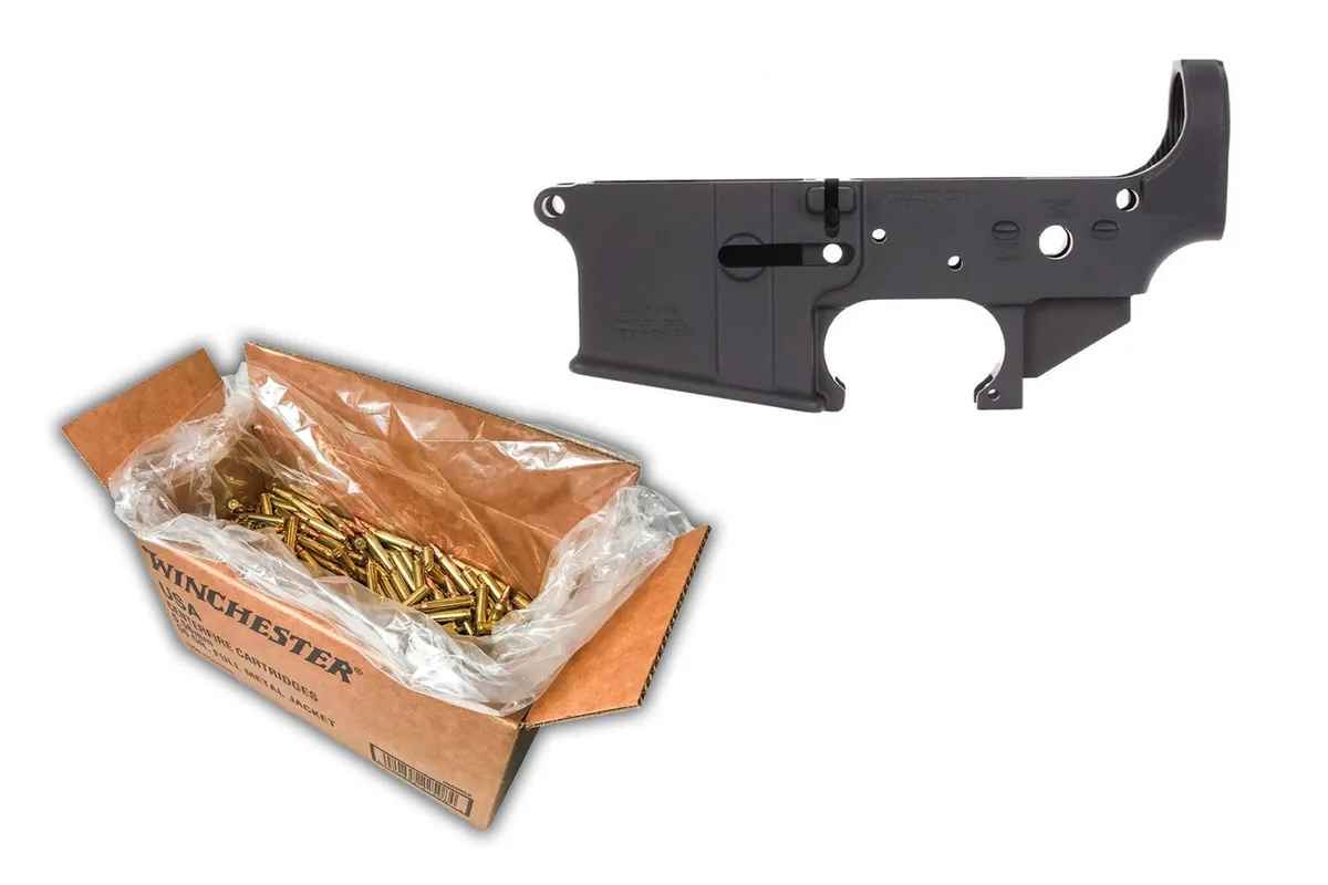Anderson Manufacturing Anderson Stripped No Logo Lower Receiver + 1000 rounds of Winchester 5.56 Ammo Bundle - Lower Receiver for AR-15, vista 1