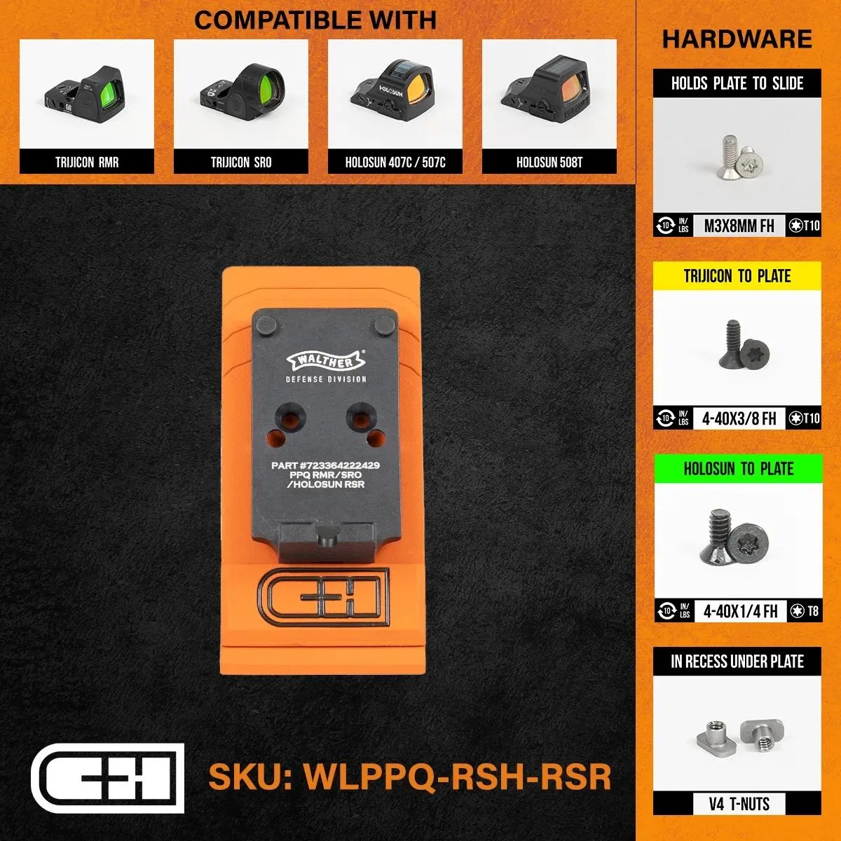 C&H Precision Weapons Adapter Plate - WLPPQRSHRSR - Optic Mount, vista 1