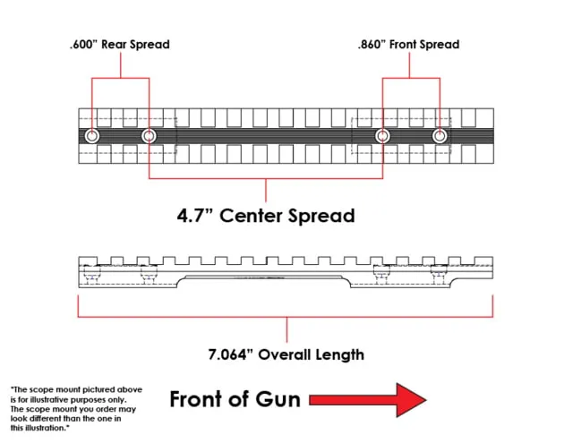 Evolution Gun Works Picatinny Rail Scope Mount Mossberg Patriot Long Action 20 MOA Ambidextrous 7.064in Aluminum Matte Black - Optic Mount - view 1