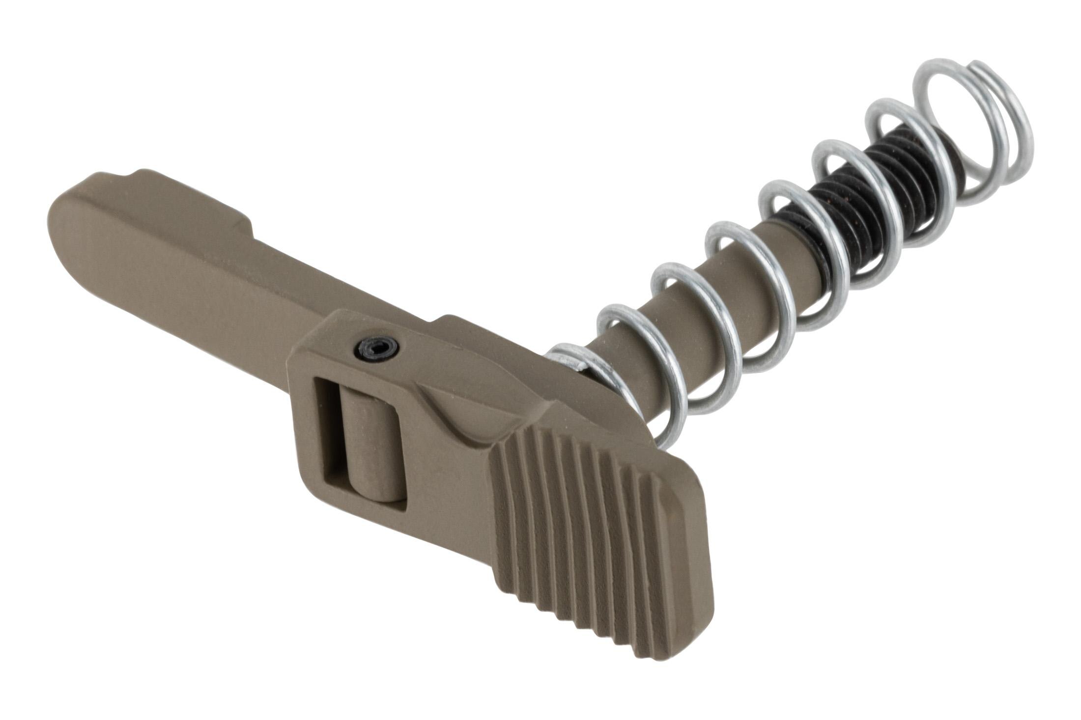 Forward Controls Design Heavy Enhanced Magazine Release Button - Nitrided 4140 Steel - Serrated - FDE - Magazine Release for AR-15, vista 1