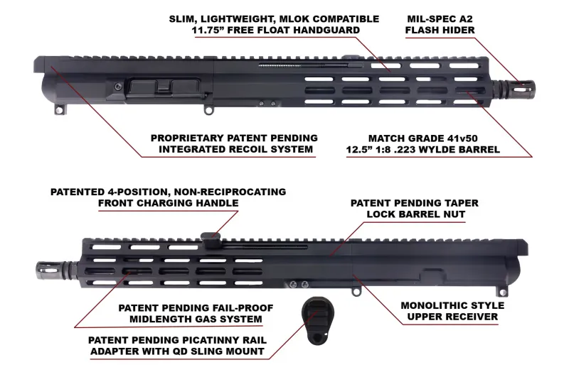 Foxtrot Mike Products Foxtrot Mike .223 Wylde ( 5.56 Nato/.223 Rem ) 12.5\" Complete Upper, 11.75\" M-LOK, Non Reciprocating Forward Charging Handle, BCG - FM556-GEN2-12.5 - Upper Receiver for AR-15 - view 2