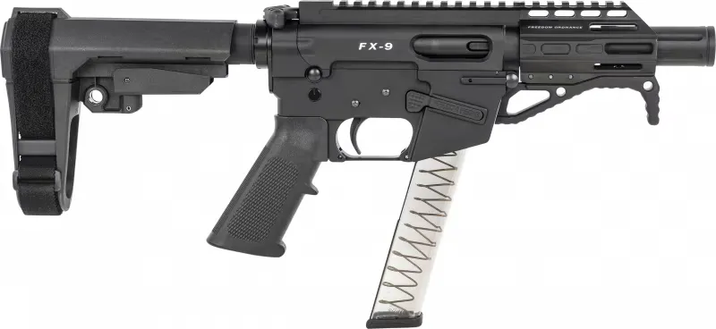 Freedom Ordnance FX9P4S FX-9 9mm Luger 4" 31+1 Black Hard Coat Anodized Rec Black SBA3 Pistol Brace Stock Black Polymer Grip - Complete Rifle - view 1