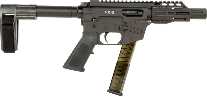 Freedom Ordnance FX9P4SBM FX-9 31+1 4" Black Nitride Steel Barrel, M-LOK Handguards, Black Anodized Aluminum Picatinny Rail Receiver, Black SB Mini Brace, AR15 Grip - Complete Rifle, vista 1