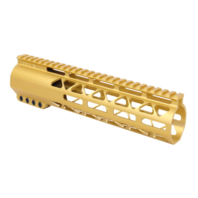 Guntec USA 10in AIR-LOK Series M-LOK Compression Free Floating Handguard With Monolithic Top Rail .308 Cal Anodized Gold - Handguard for AR-15, vista 1