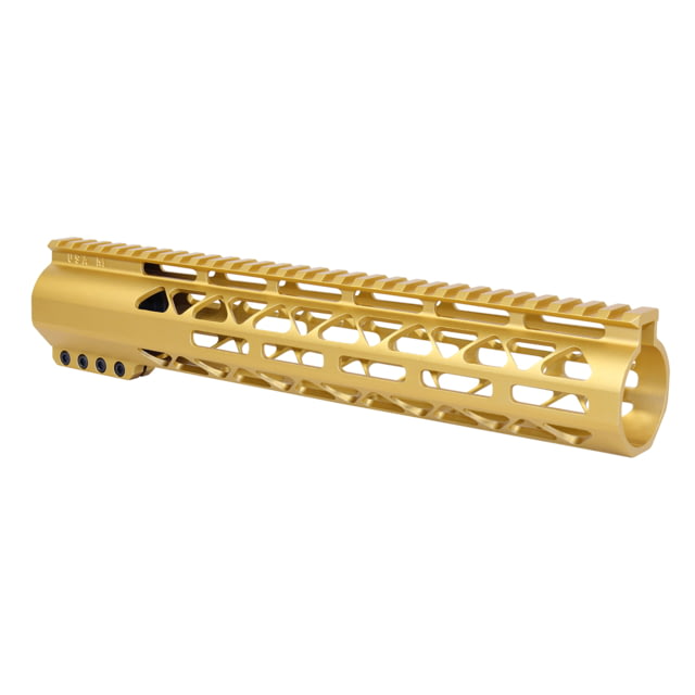 Guntec USA 12in AIR-LOK Series M-LOK Compression Free Floating Handguard With Monolithic Top Rail .308 Cal Anodized Gold - Handguard for AR-15, vista 1