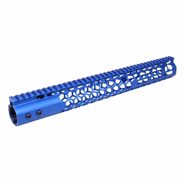 Guntec USA 15in Air Lite Series Honeycomb M-LOK Free Floating Handguard w/ Monolithic Top Rail Anodized Blue - Handguard for AR-15, vista 1