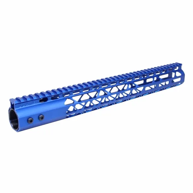 Guntec USA 15in Air Lite Series M-Lok Free Floating Handguard w/ Monolithic Top Rail Anodized Blue - Handguard for AR-15, vista 1