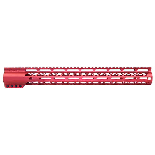 Guntec USA 16.5in AIR-LOK Series M-LOK Compression Free Floating Handguard w/ Monolithic Top Rail Anodized Red - Handguard for AR-15, vista 1