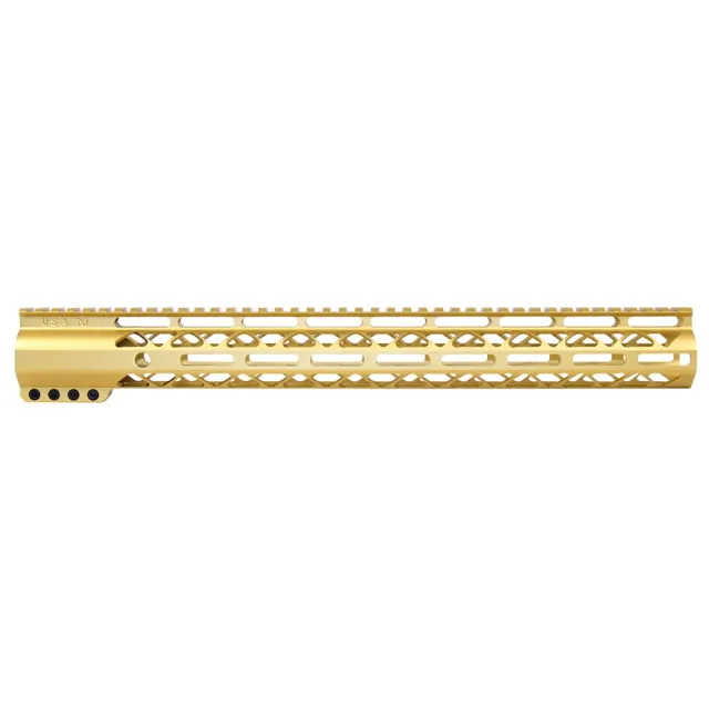 Guntec USA 16.5in AIR-LOK Series M-LOK Compression Free Floating Handguard w/ Monolithic Top Rail Anodized Gold - Handguard for AR-15, vista 1