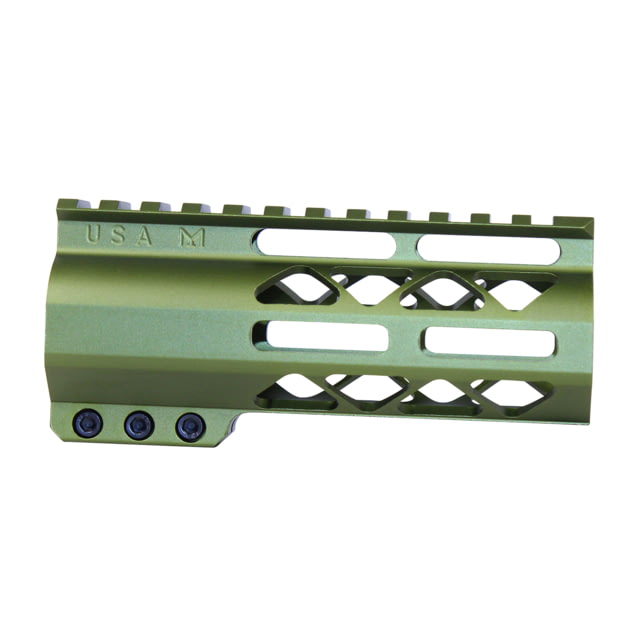 Guntec USA 5'' AIR-LOK Series M-LOK Compression Free Floating Handguard w/ Monolithic Top Rail Anodized Green - Handguard for AR-15, vista 1