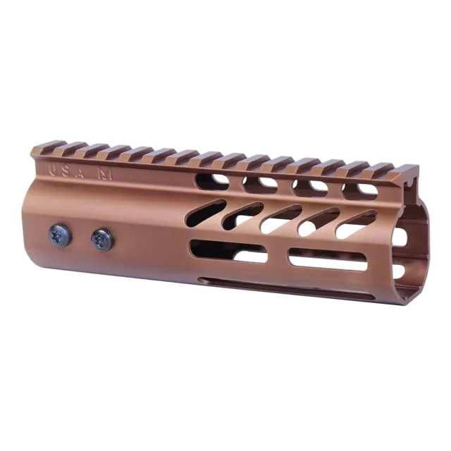 Guntec USA 6'' Ultra Lightweight Thin M-LOK Free Floating Handguard w/ Monolithic Top Rail Anodized Bronze - Handguard for AR-15, vista 1