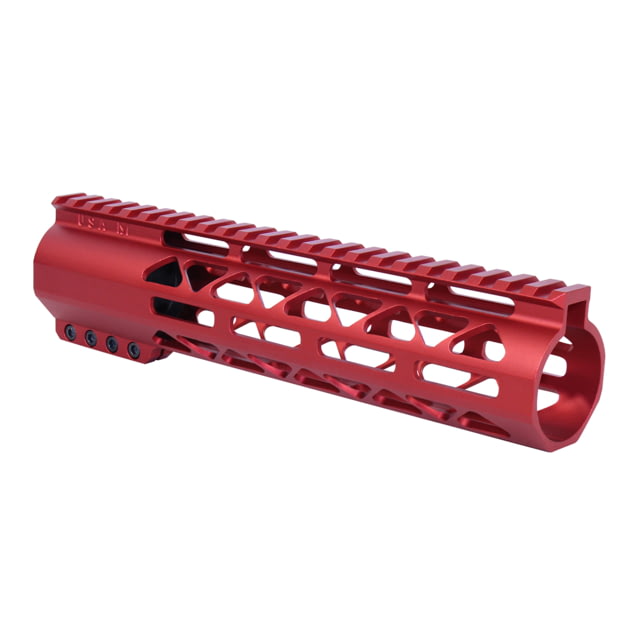 Guntec USA 9in .308 Caliber AIR-LOK Series M-LOK Compression Free Floating Handguard With Monolithic Top Rail Anodized Red - Handguard for AR-15, vista 1