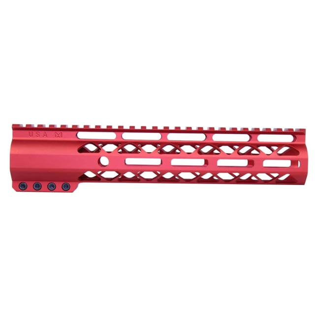 Guntec USA AirLok Series M-LOK Compression Free Floating Handguard w/Monolithic Top Rail 10in Red - Handguard for AR-15, vista 1