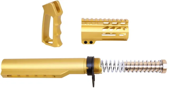 Guntec USA AR-15 M-LOK Micro Pistol Furniture Set 15in w/ Milspec Buffer Tube Gold - Buffer Tube Assembly for AR-15 - view 1