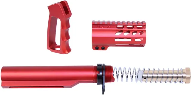 Guntec USA AR-15 M-LOK Micro Pistol Furniture Set 15in w/ Milspec Buffer Tube Red - Buffer Tube Assembly for AR-15 - view 1