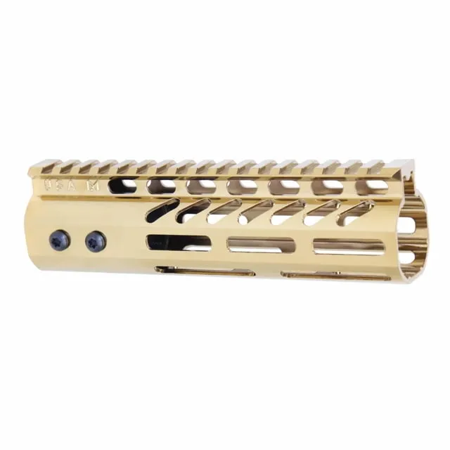 Guntec USA AR-15 Ultra Lightweight Thin M-LOK Free Floating Handguard w/ Monolithic Top Rail 7in Gold Plated - Handguard for AR-15, vista 1