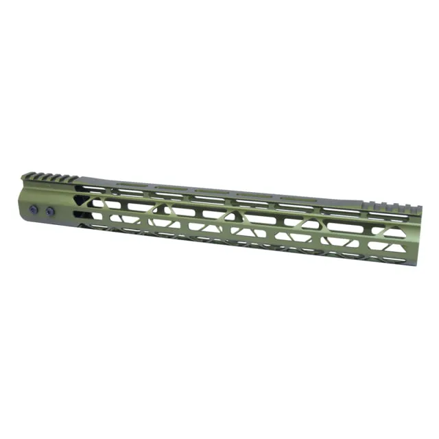 Guntec USA MOD LITE Skeletonized Series AR-15 M-LOK Free Floating Handguard w/ Monolithic Top Rail 15in Anodized Green - Handguard for AR-15, vista 1