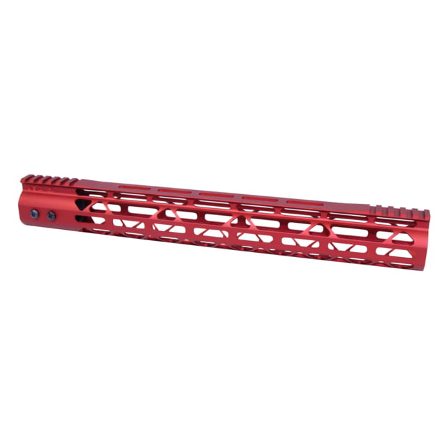 Guntec USA MOD LITE Skeletonized Series M-LOK Free Floating Handguard w/ Monolithic Top Rail 15in Anodized Red - Handguard for AR-15, vista 1