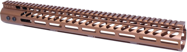 Guntec USA Ultra Lightweight Thin M-LOK Free Floating Handguard w/ Monolithic Top Rail .308 Caliber 16.5in Anodized Bronze - Handguard for AR-15, vista 1