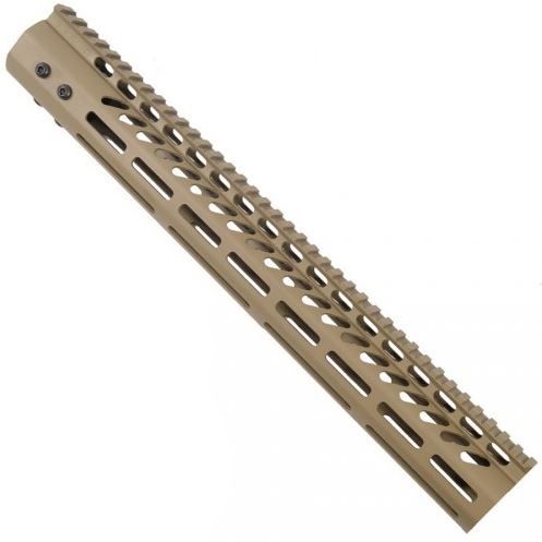 Guntec USA Ultra Lightweight Thin M-LOK Free Floating Handguard w/Monolithic Top Rail .308 Cal 15in Cerakote Flat Dark Earth - Handguard for AR-15, vista 1