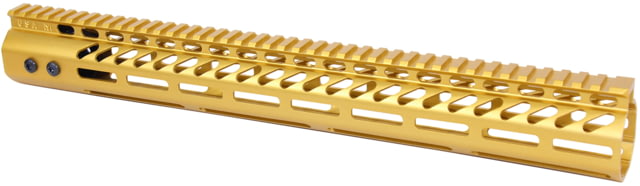 Guntec USA Ultra Lightweight Thin M-LOK Free Floating Handguard w/ Monolithic Top Rail .308 Caliber 16.5in Anodized Gold - Handguard for AR-15, vista 1